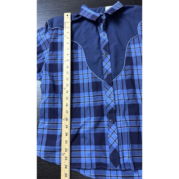 Vtg KENNY ROGERS Women's Karman Western Shirt Blue Plaid Sz 17/18 fits M - Picture 3 of 4